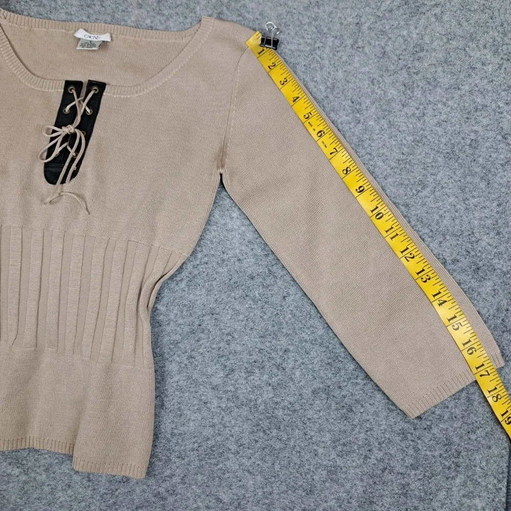 Cache Sweater Womens Small Beige Silk Blend Sweater Ribbed‎ Long Sleeve  Top